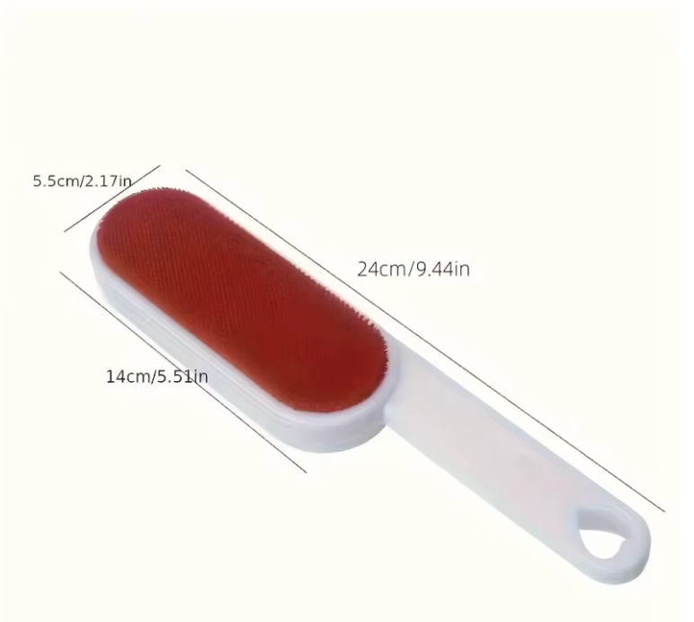 Cleaning brush with red bristle head and white handle, shown with measurements on a white background.
