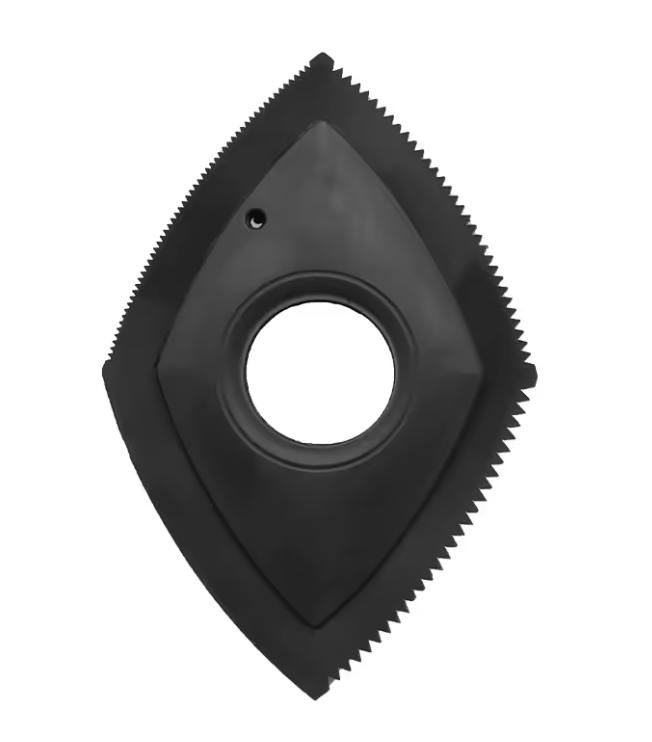 Black diamond-shaped tool bit with teeth on a white background