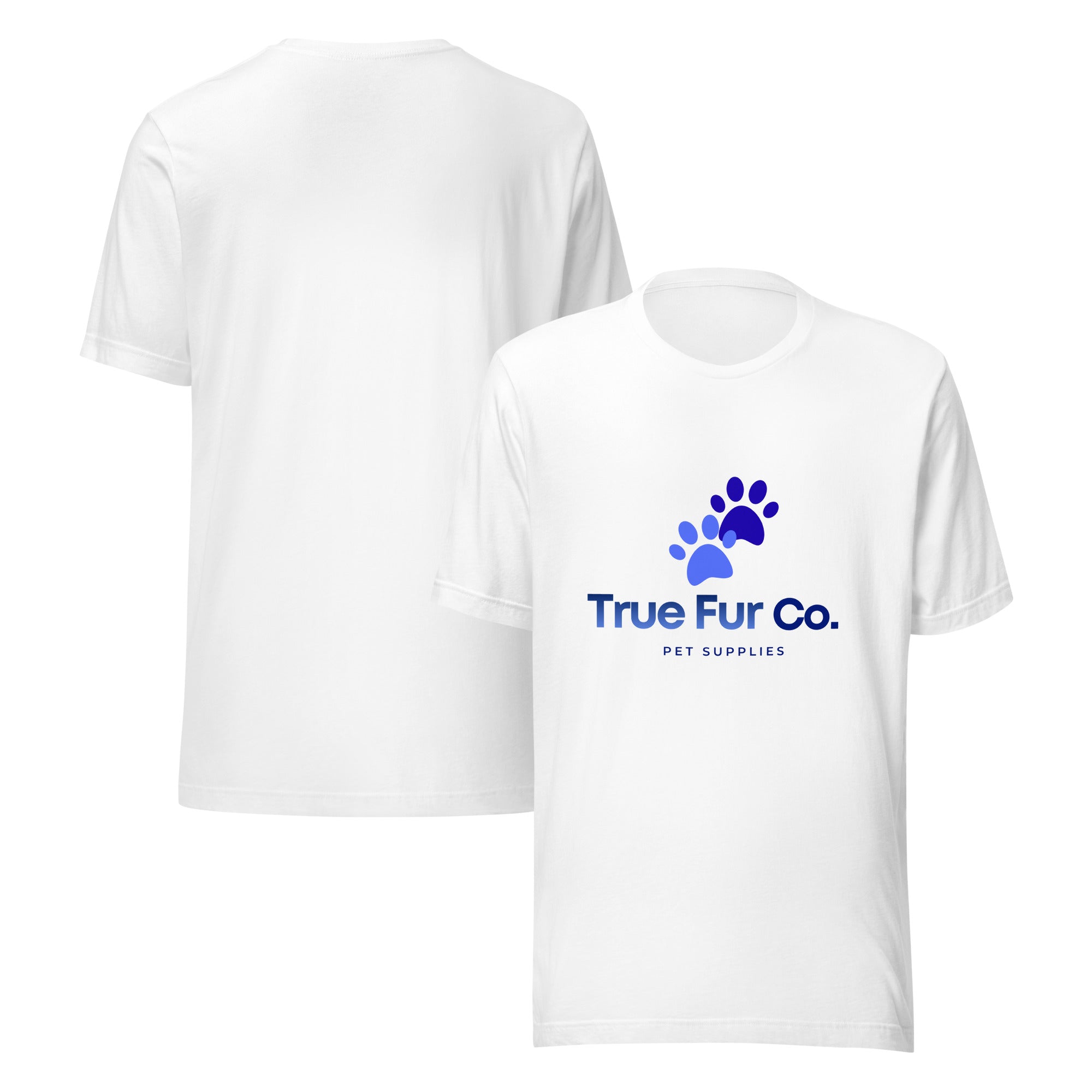 White t-shirt with 'True Fur Co.' logo on a white background